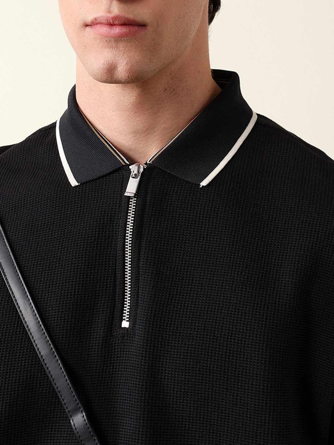 Men Solid Zip-Neck Sweatshirt