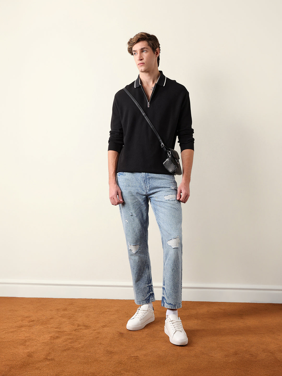 Men Solid Zip-Neck Sweatshirt