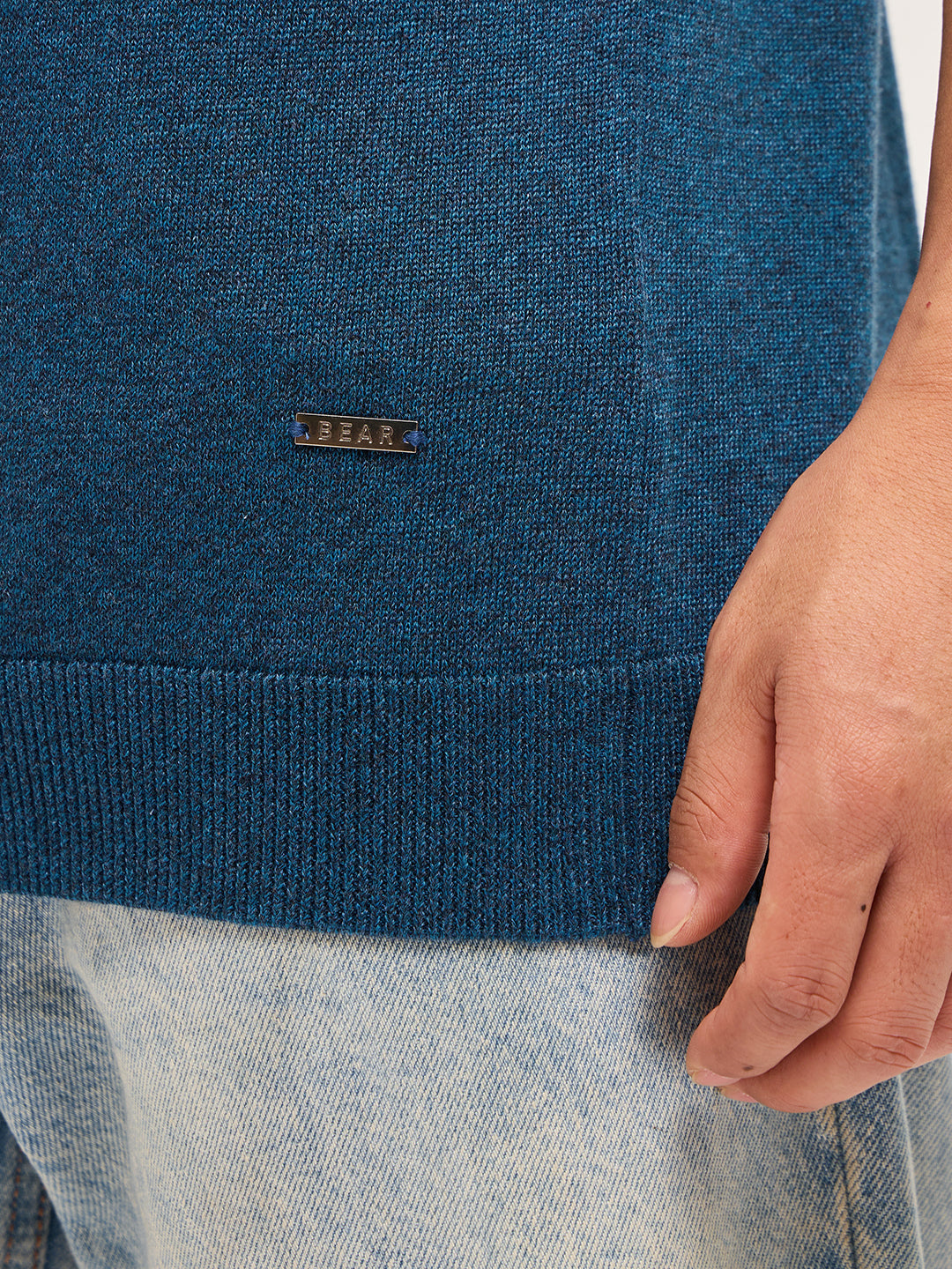 Men Teal Blue Textured Knit Solid Regular Fit Polo