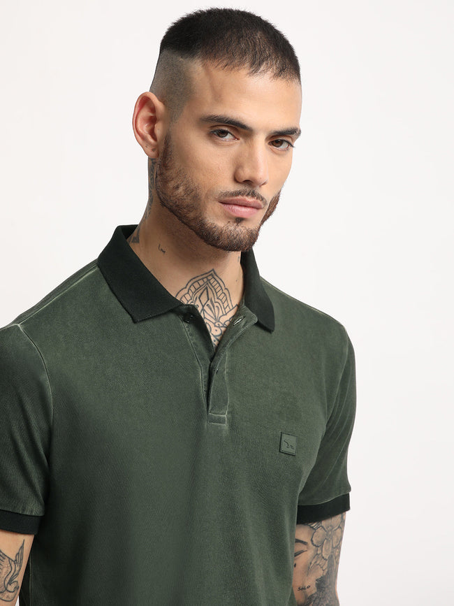 Men  Green Solid Polo T-shirt