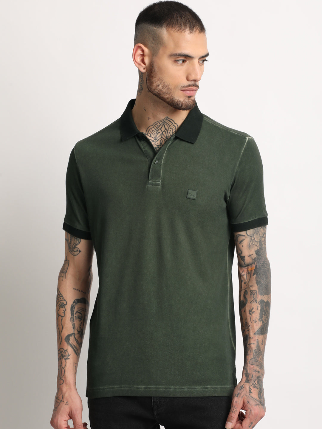 Men  Green Solid Polo T-shirt