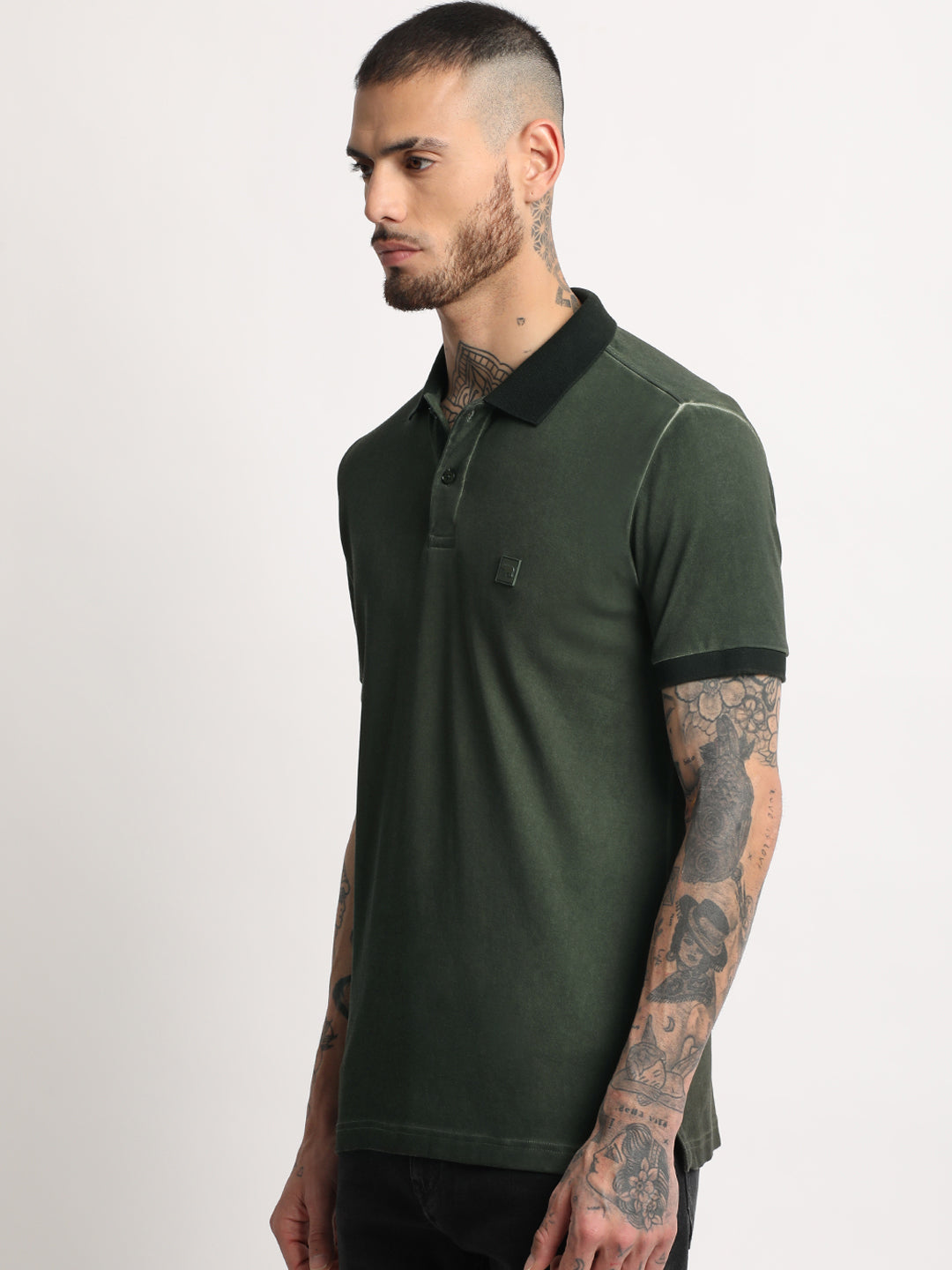 Men  Green Solid Polo T-shirt