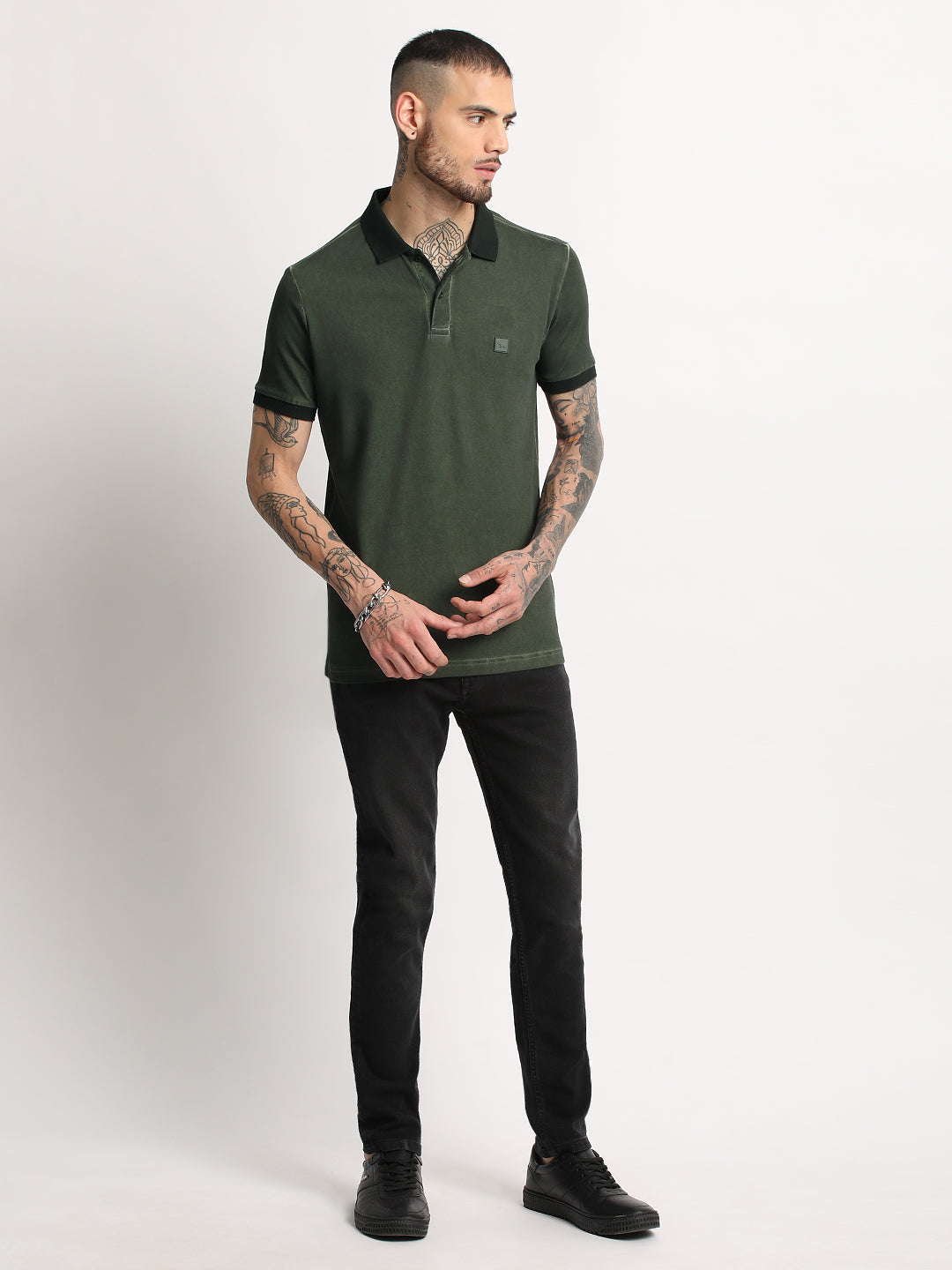 Men  Green Solid Polo T-shirt
