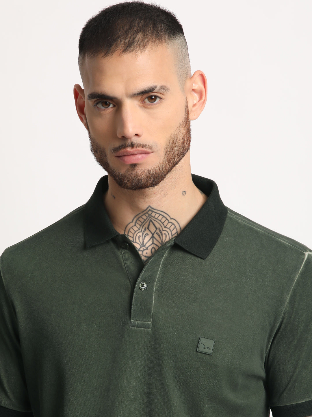 Men  Green Solid Polo T-shirt