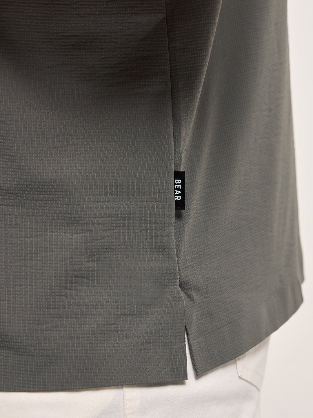 Men Grey Texture Slim Fit Polo T-shirt