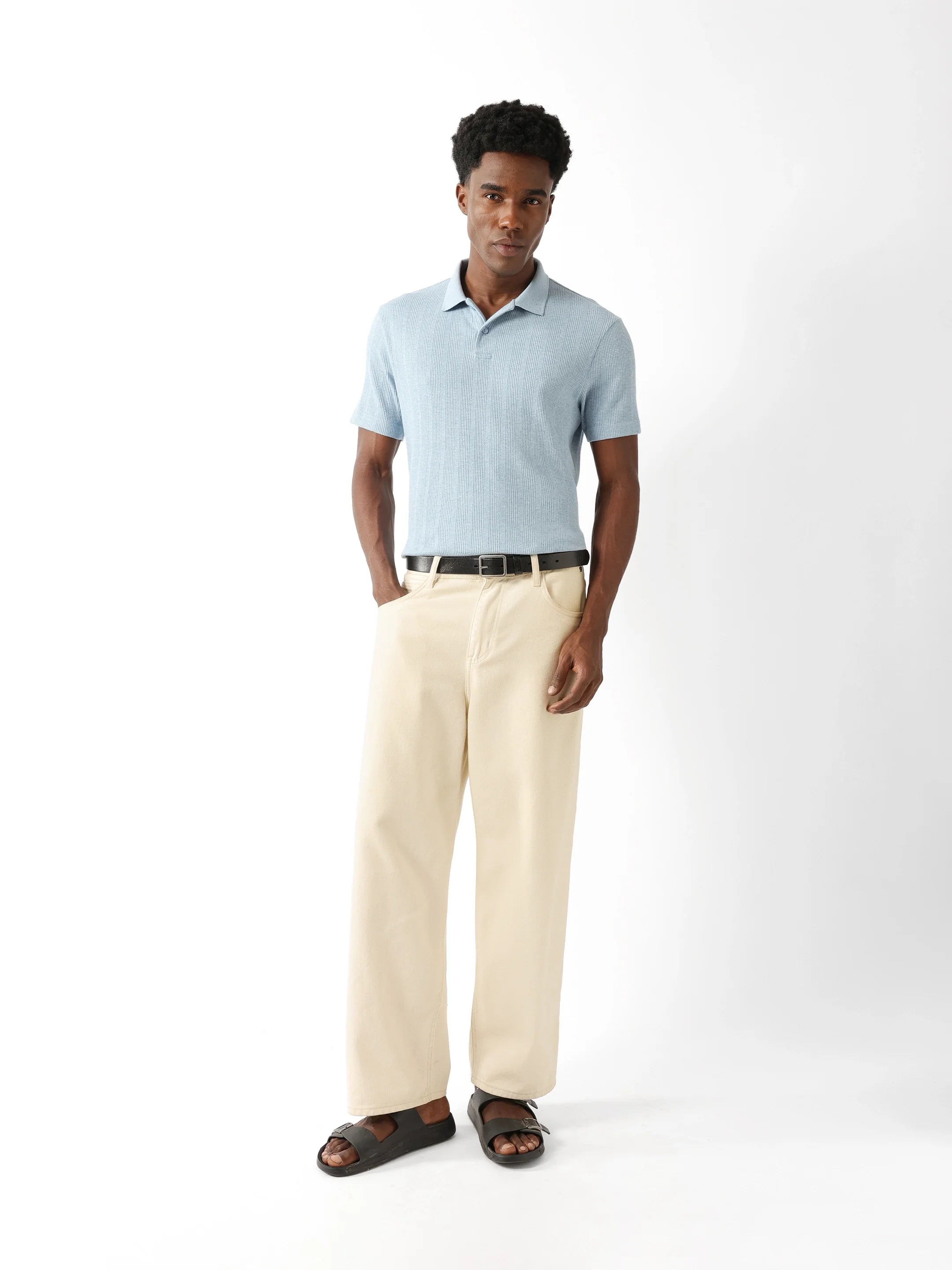 Men Blue Vertical Rib Polo