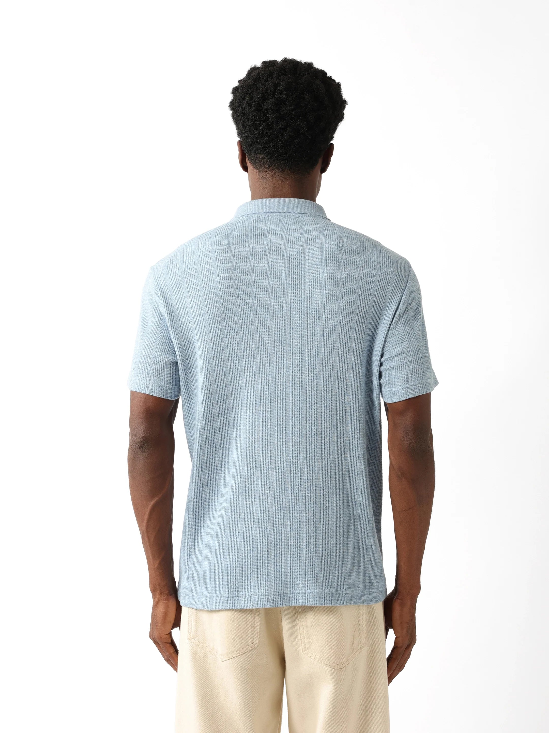 Men Blue Vertical Rib Polo