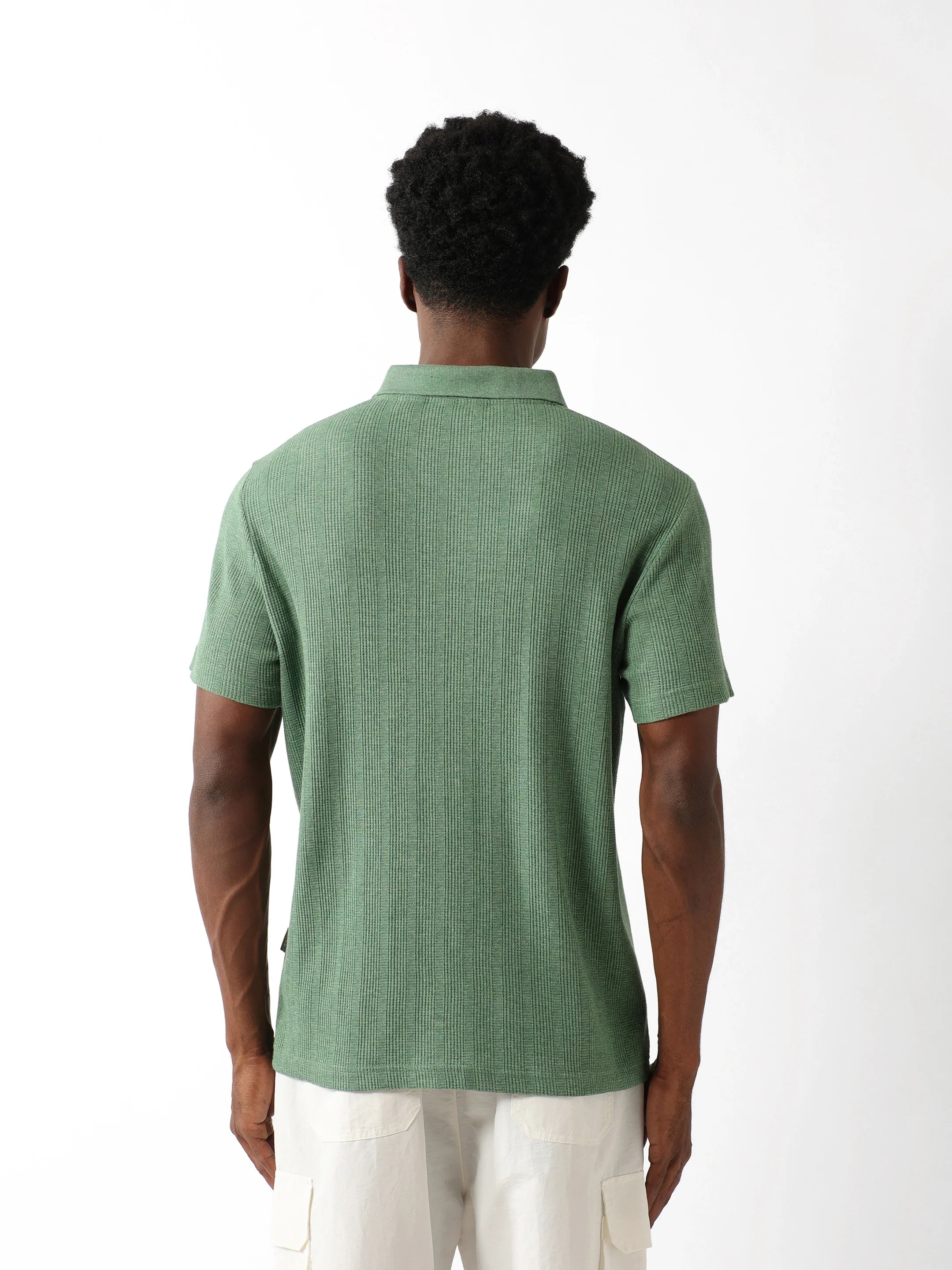 Men Green Vertical Rib Polo