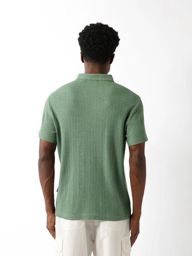 Men Green Vertical Rib Polo