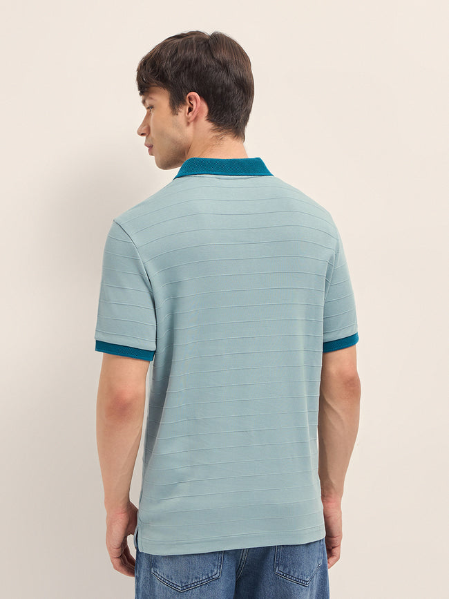 Men Cotton Knitted Striped Polo T-Shirt