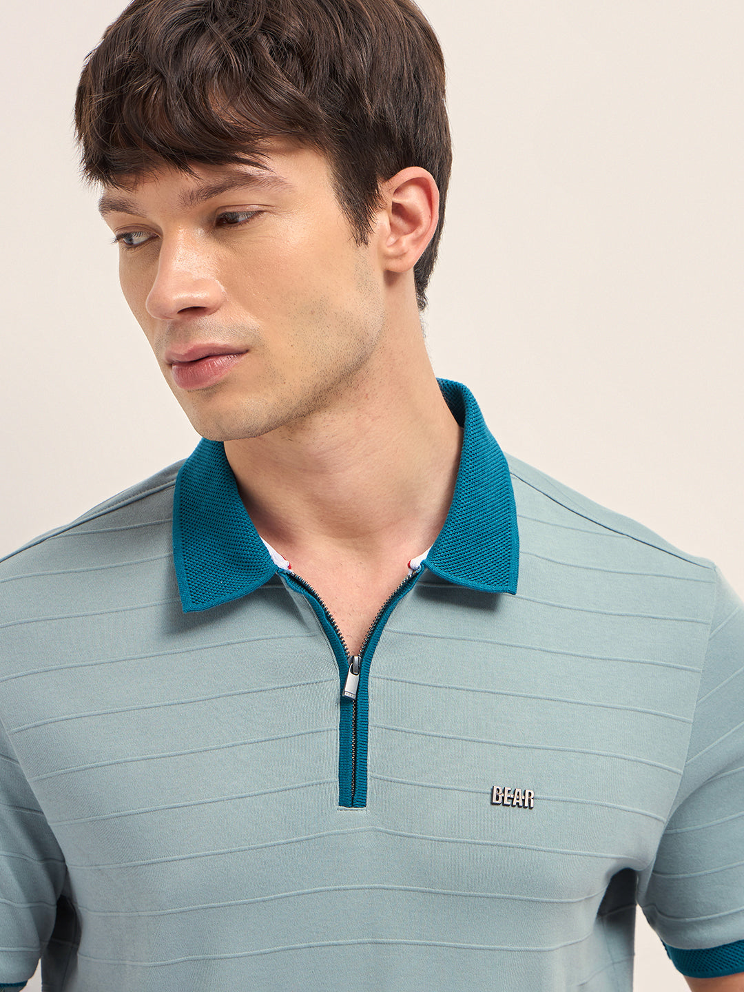 Men Cotton Knitted Striped Polo T-Shirt