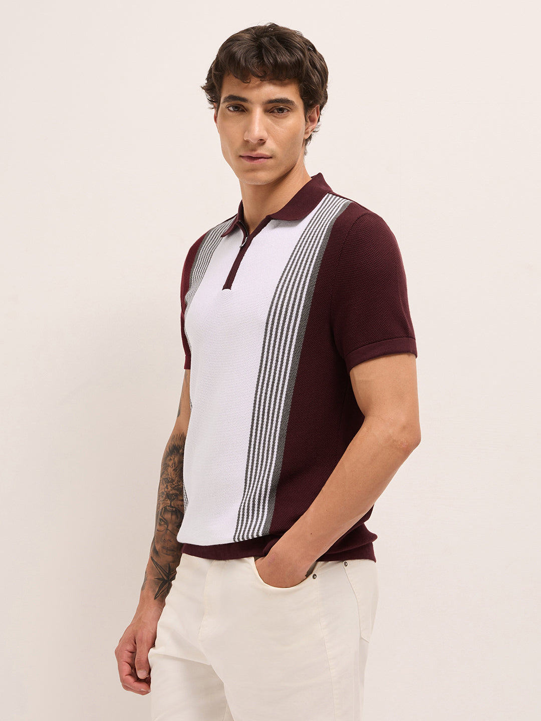 Men Cotton Textured Polo T-Shirt