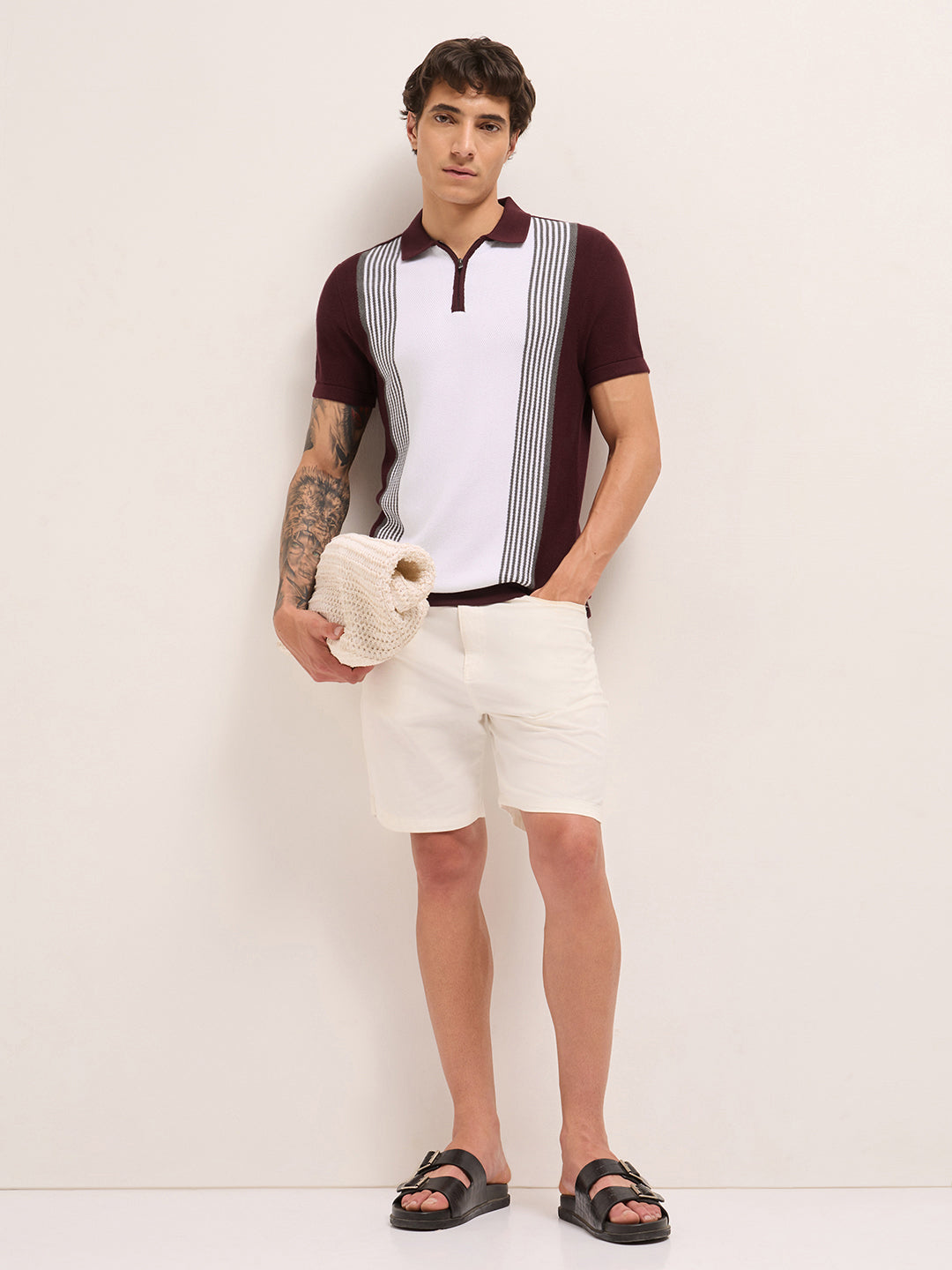 Men Cotton Textured Polo T-Shirt