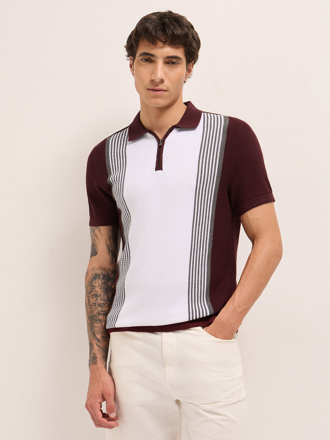 Men Cotton Textured Polo T-Shirt