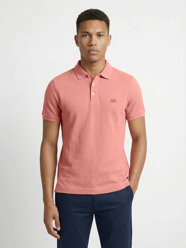 Men Peach Solid Cotton Polo T-Shirt
