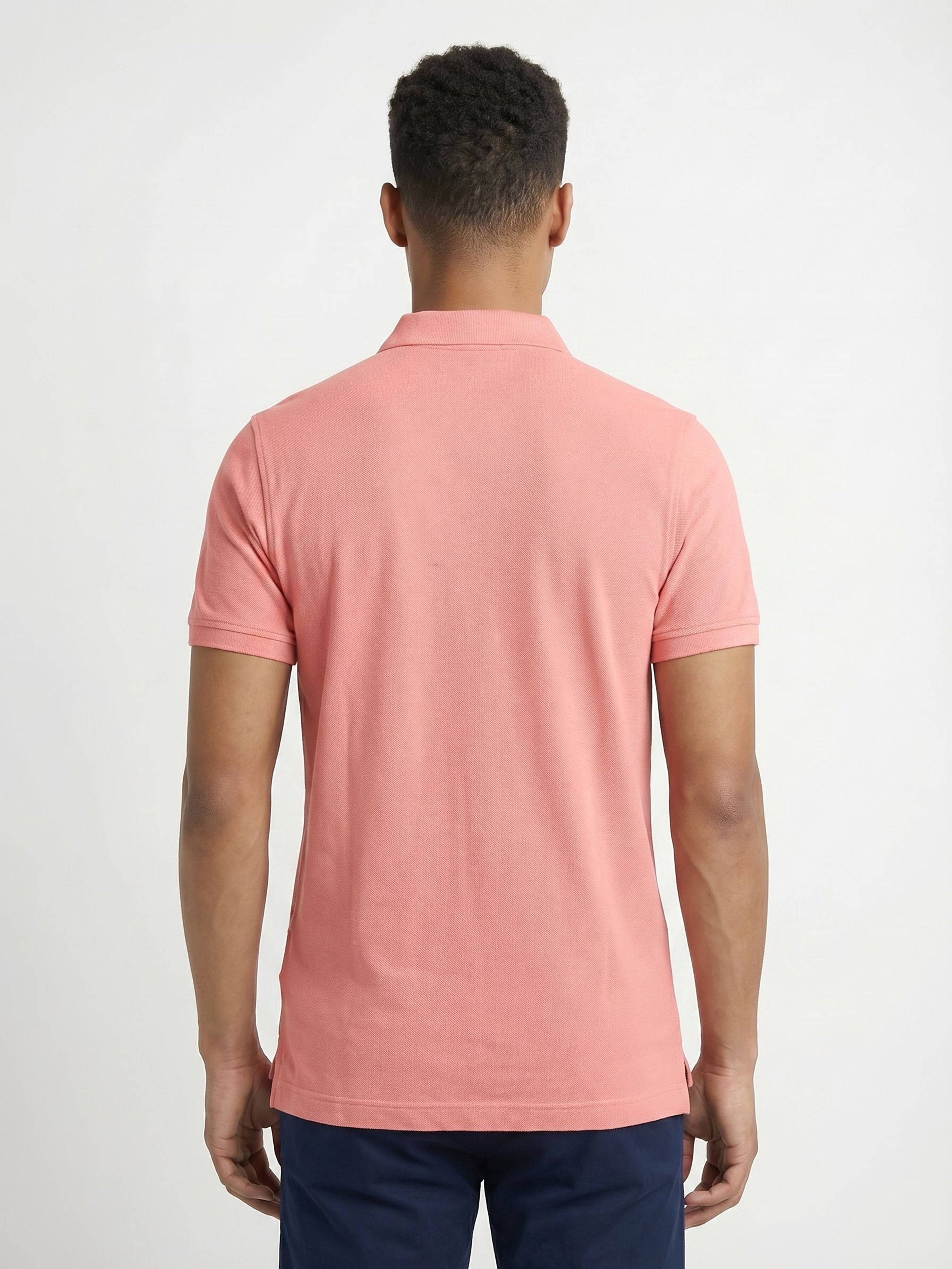 Men Peach Solid Cotton Polo T-Shirt