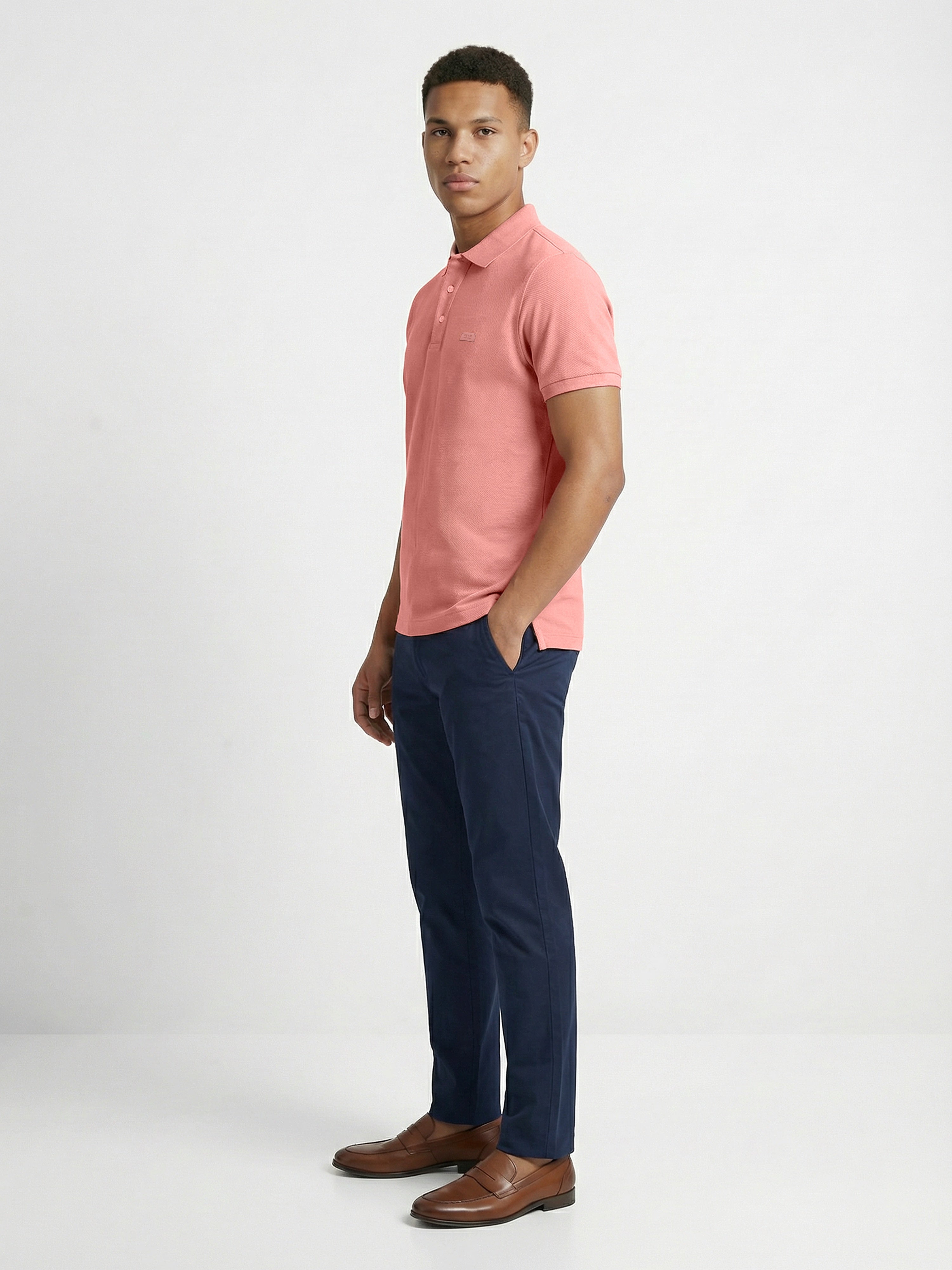 Men Peach Solid Cotton Polo T-Shirt