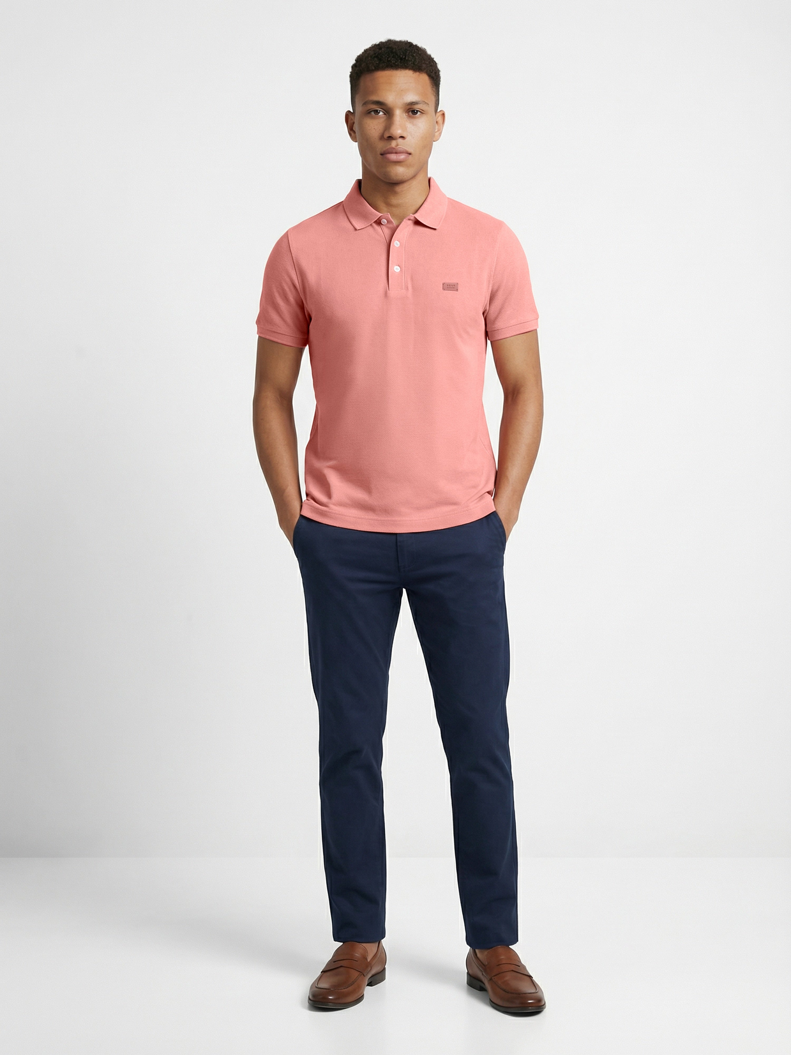Men Peach Solid Cotton Polo T-Shirt