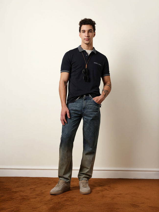 Men Blue Half Sleeve Polo T-Shirt