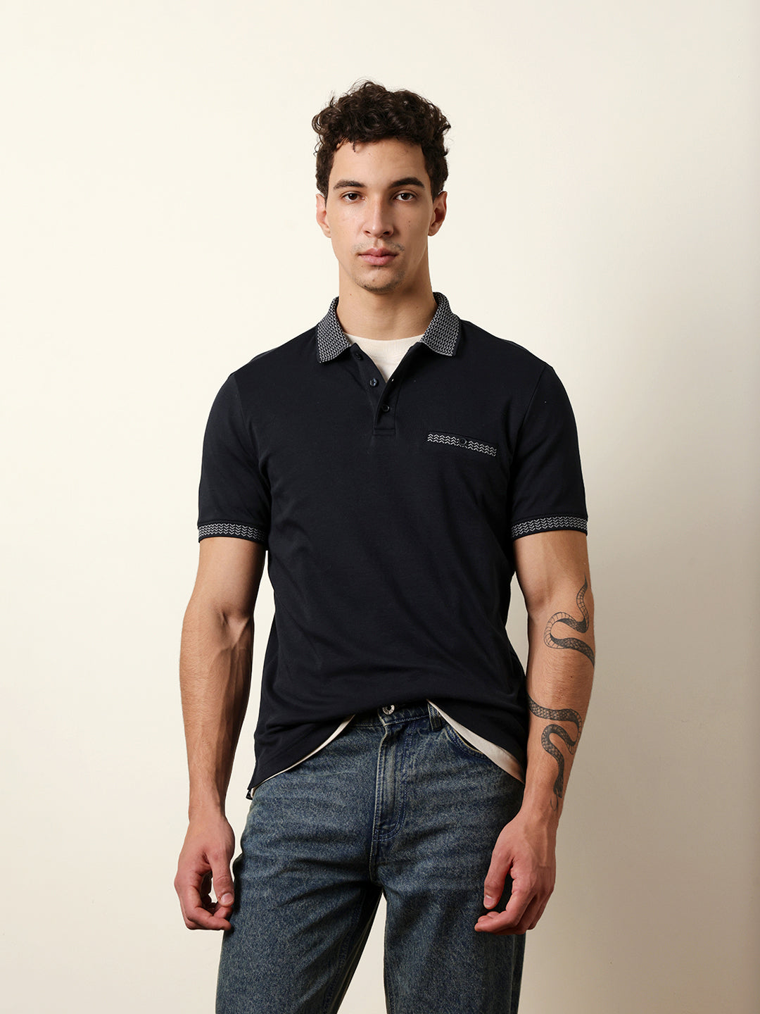 Men Blue Half Sleeve Polo T-Shirt