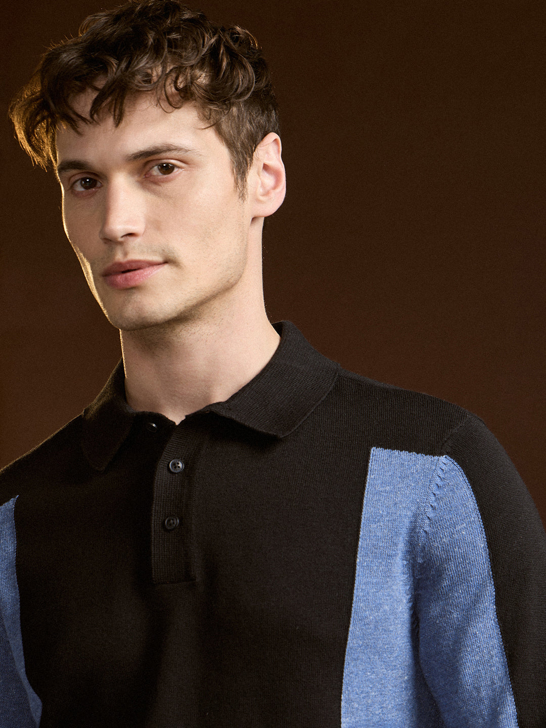 Men Navy Blue and White Color-Block Slim Fit Polo