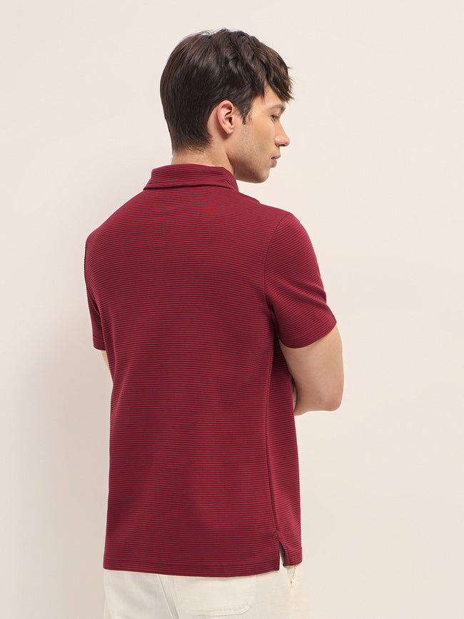 Men Cotton Knitted Striped Polo T-Shirt