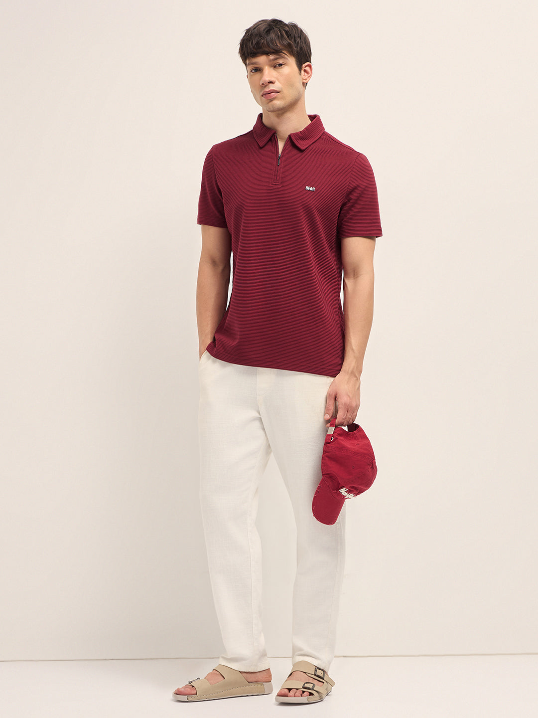 Men Cotton Knitted Striped Polo T-Shirt