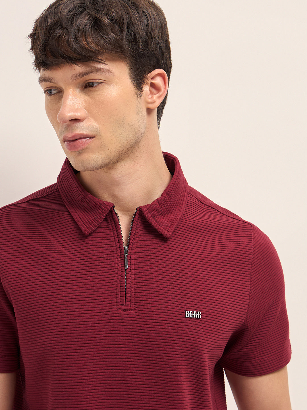 Men Cotton Knitted Striped Polo T-Shirt