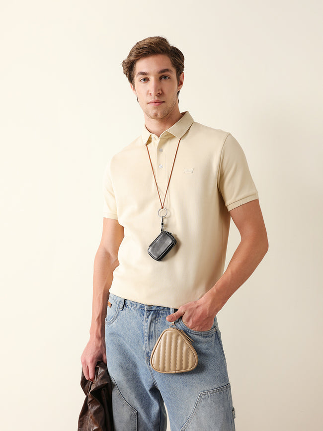 Men Cream Solid Cotton T-Shirt