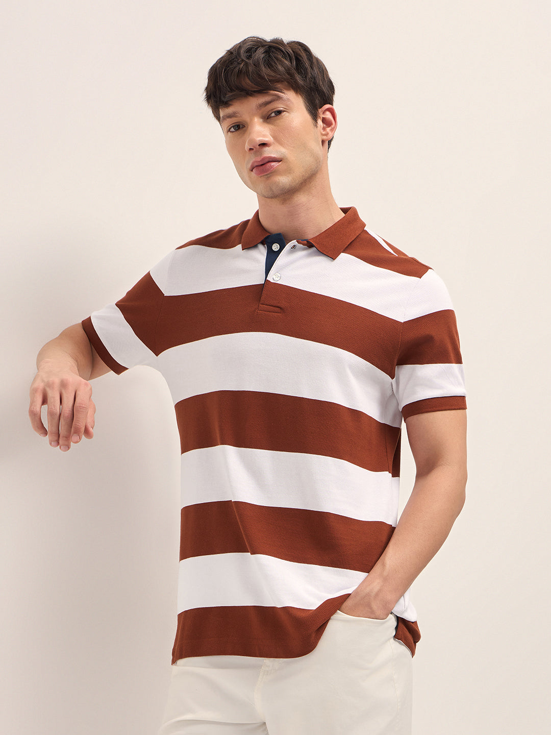 Men Cotton Striped Polo T-Shirt