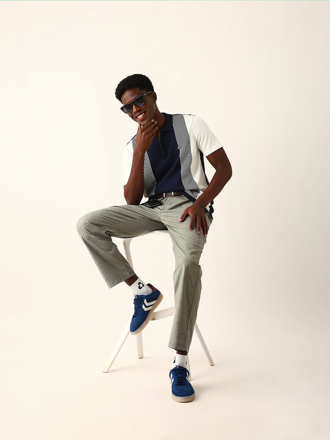 Men Blue Striped Cotton T-Shirt