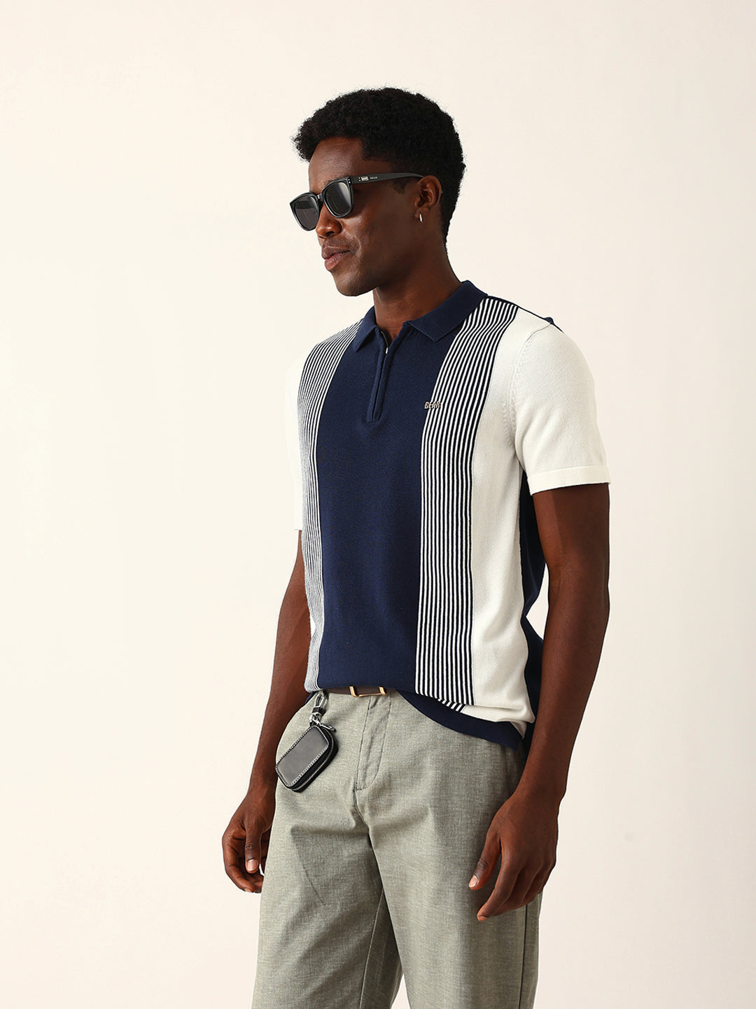 Men Blue Striped Cotton T-Shirt