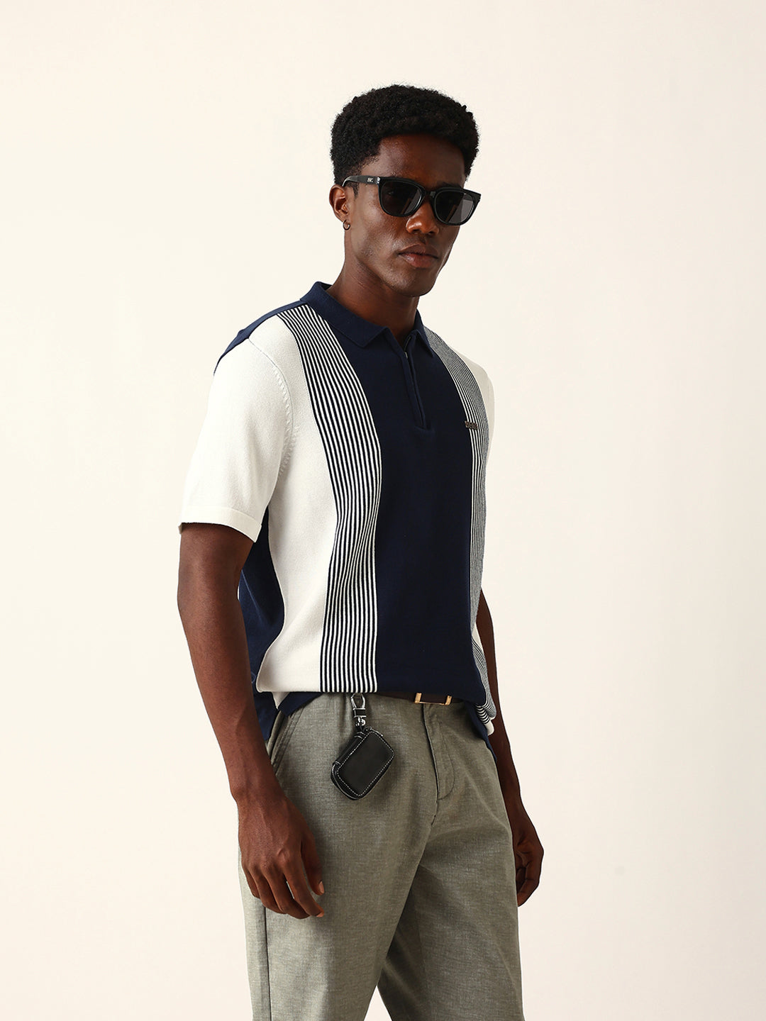 Men Blue Striped Cotton T-Shirt