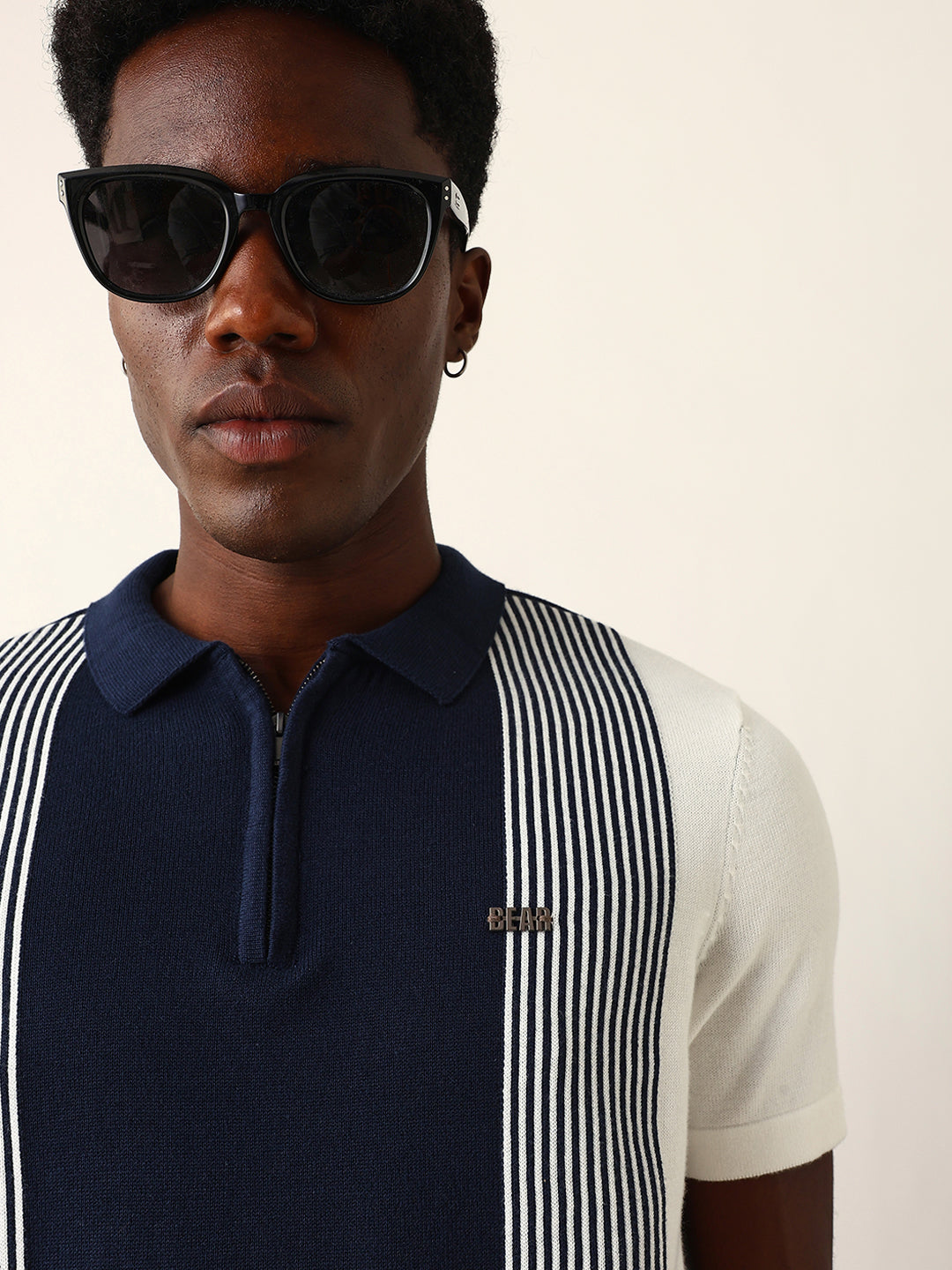 Men Blue Striped Cotton T-Shirt