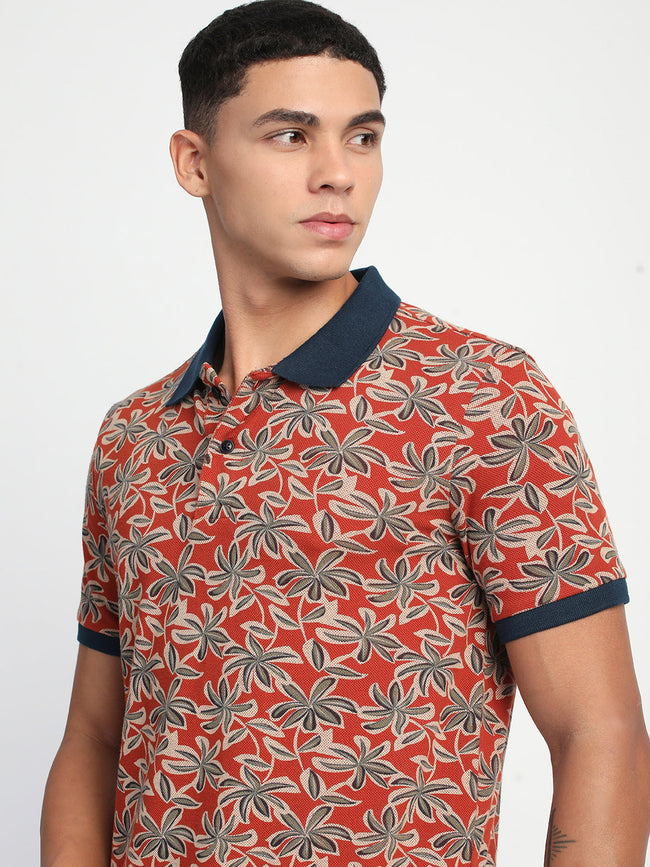 Men Multi-Color Printed Slim Fit Polo T-Shirt