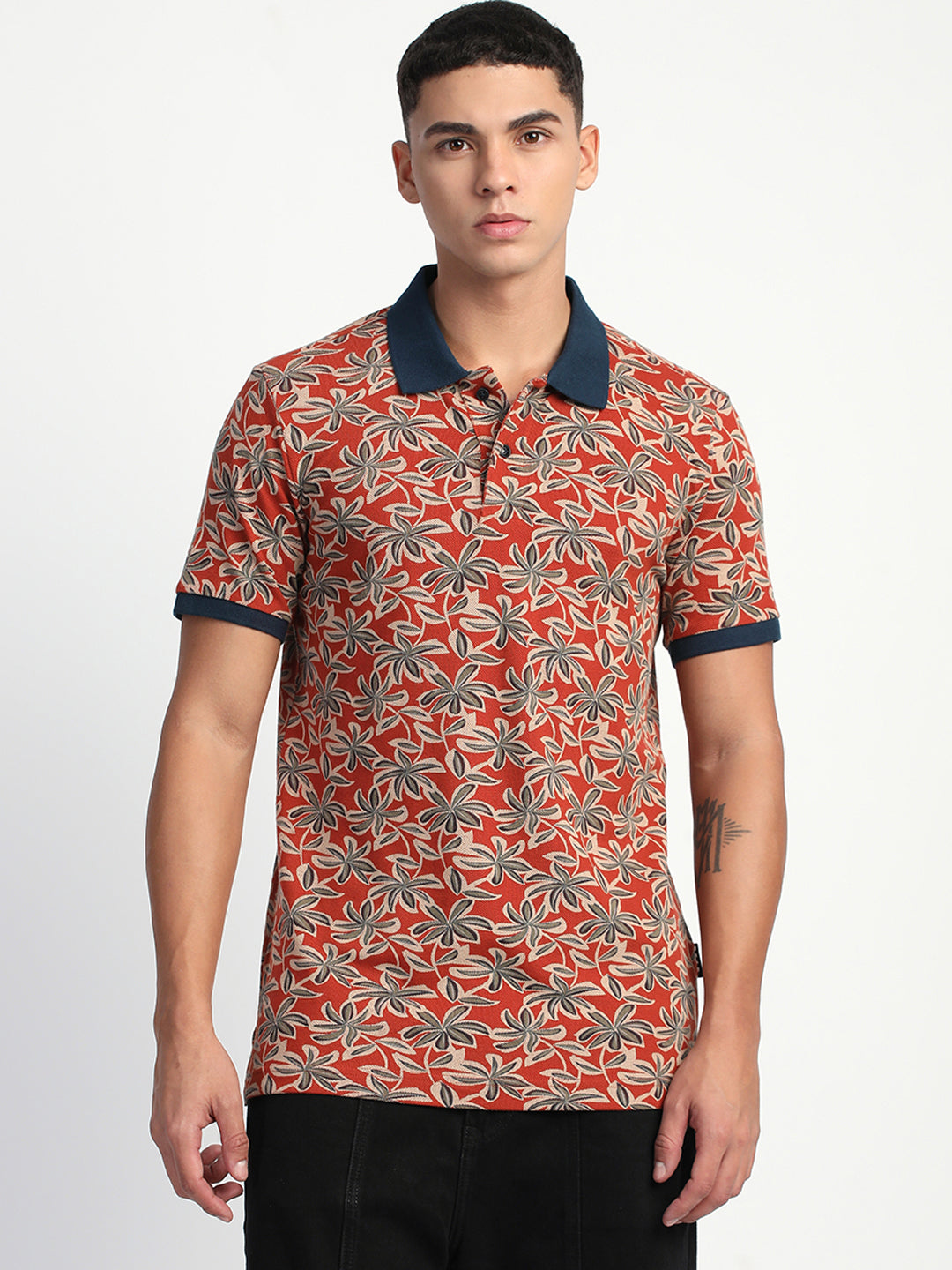 Men Multi-Color Printed Slim Fit Polo T-Shirt