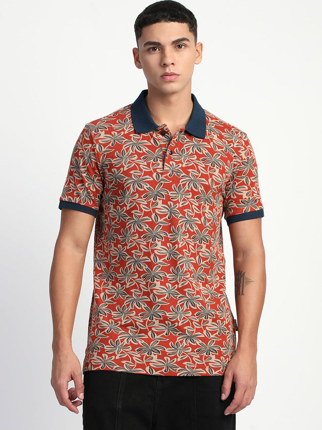 Men Multi-Color Printed Slim Fit Polo T-Shirt