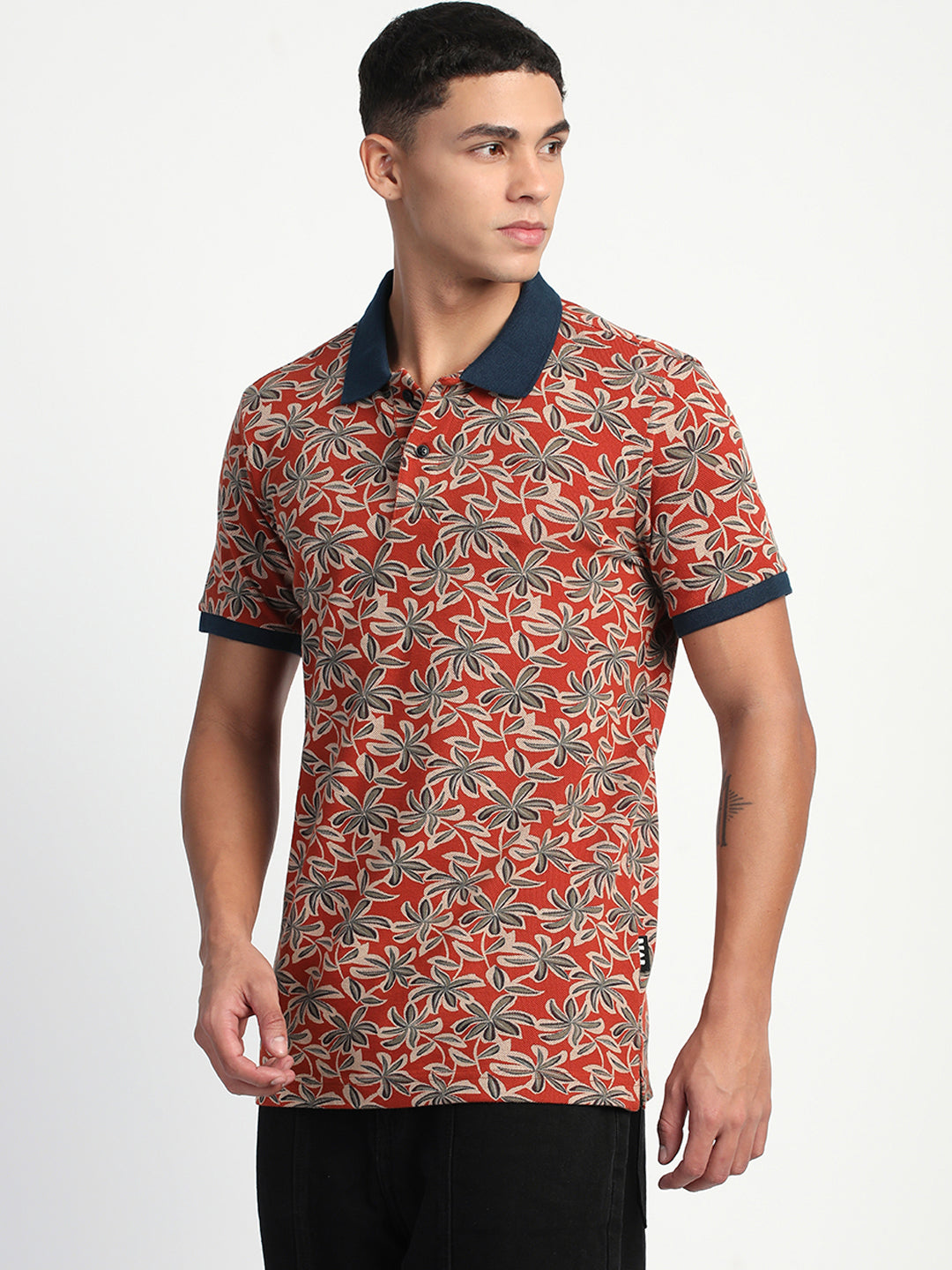 Men Multi-Color Printed Slim Fit Polo T-Shirt