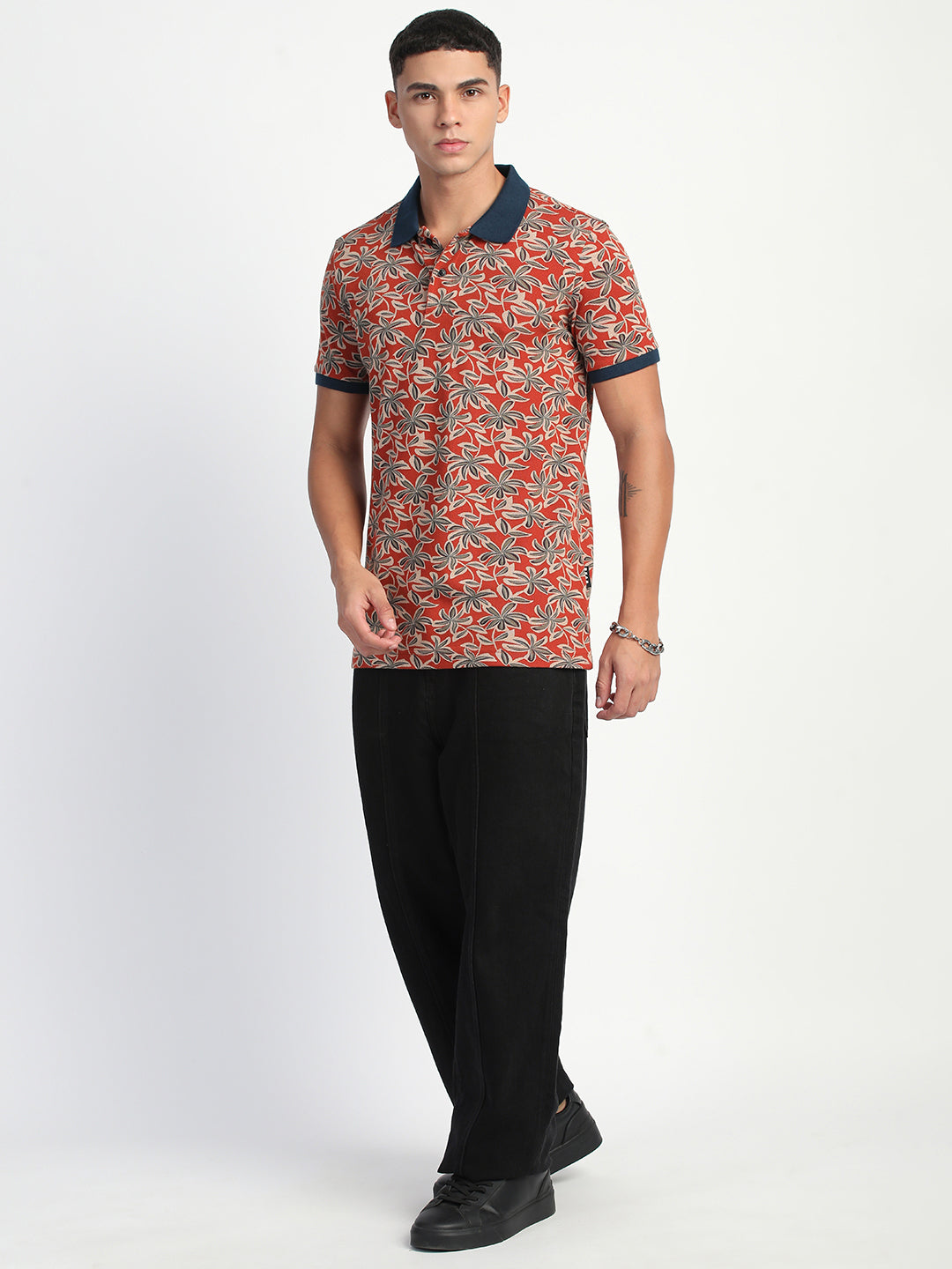 Men Multi-Color Printed Slim Fit Polo T-Shirt