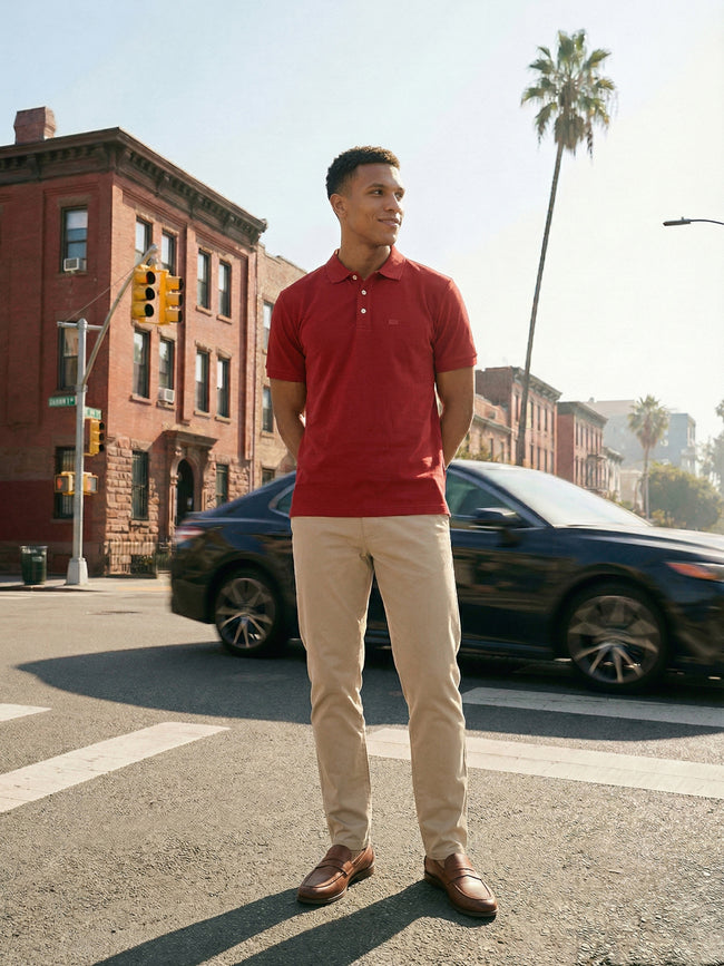 Men Red Solid Cotton Polo T-Shirt