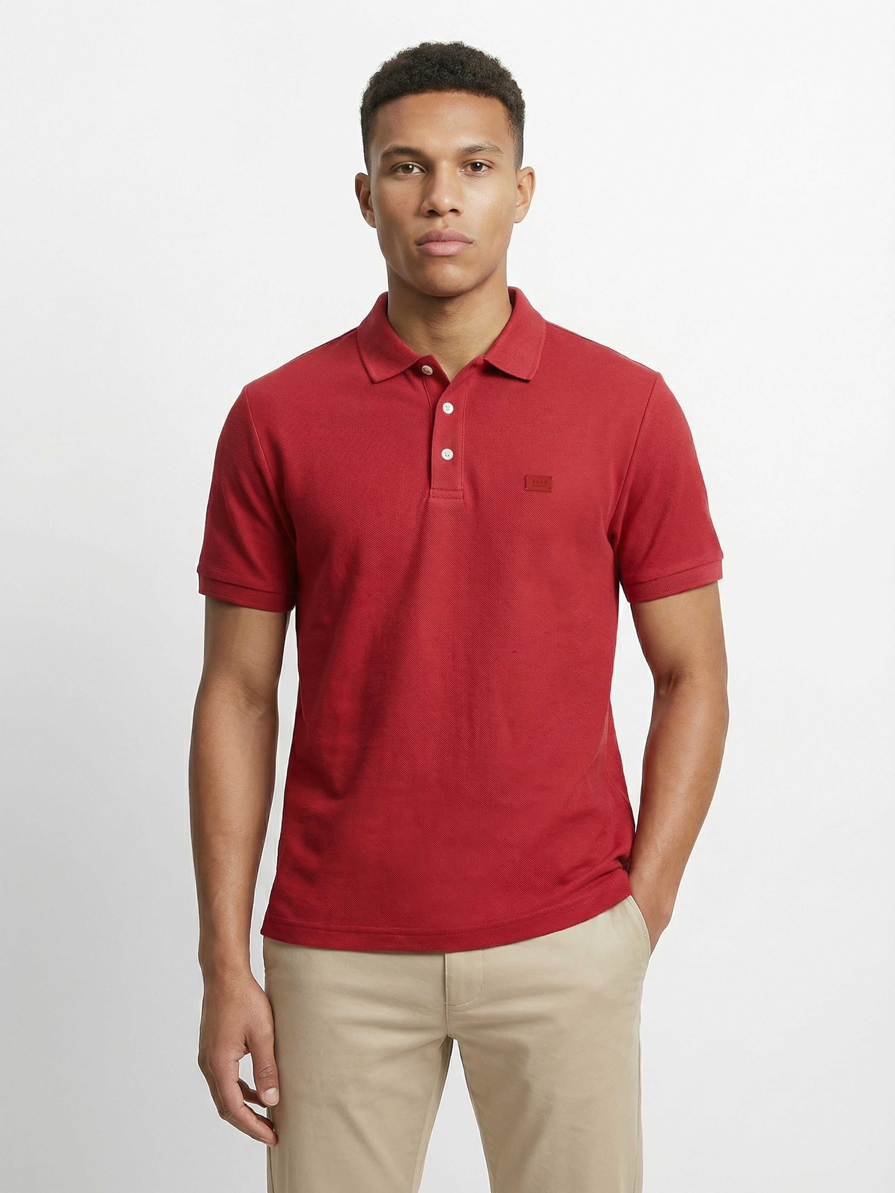 Men Red Solid Cotton Polo T-Shirt