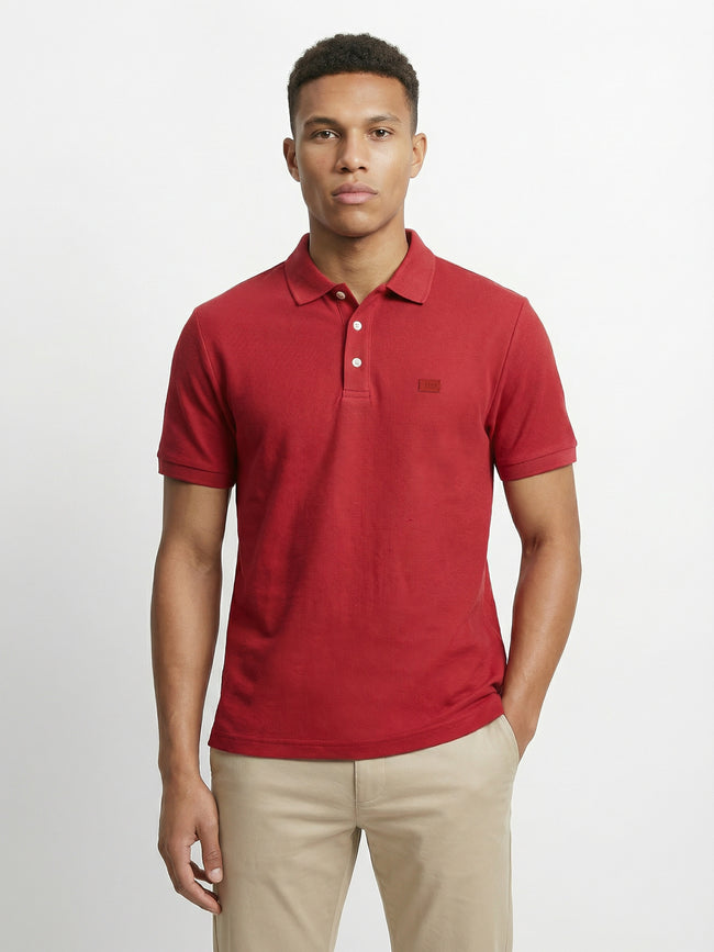 Men Red Solid Cotton Polo T-Shirt