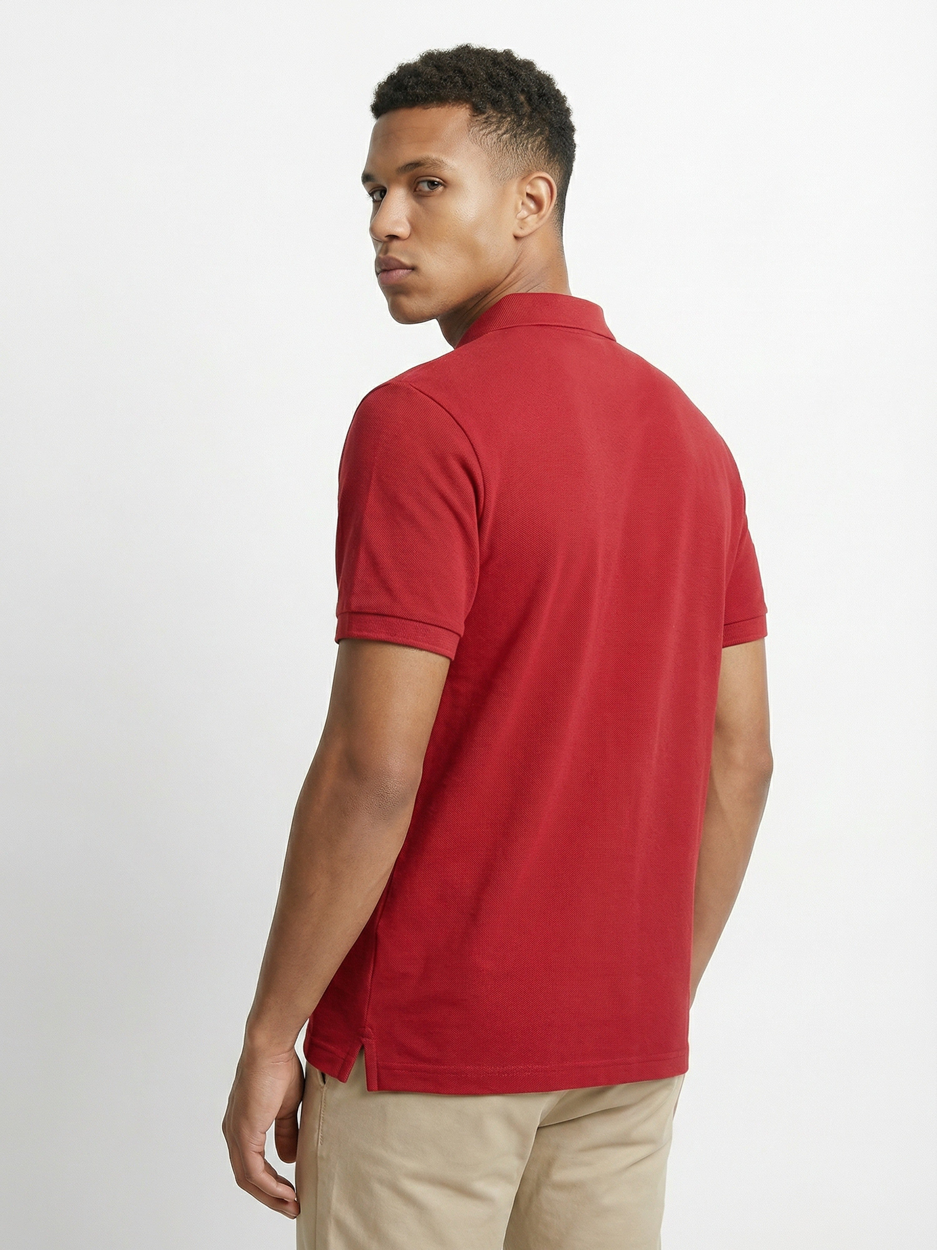 Men Red Solid Cotton Polo T-Shirt