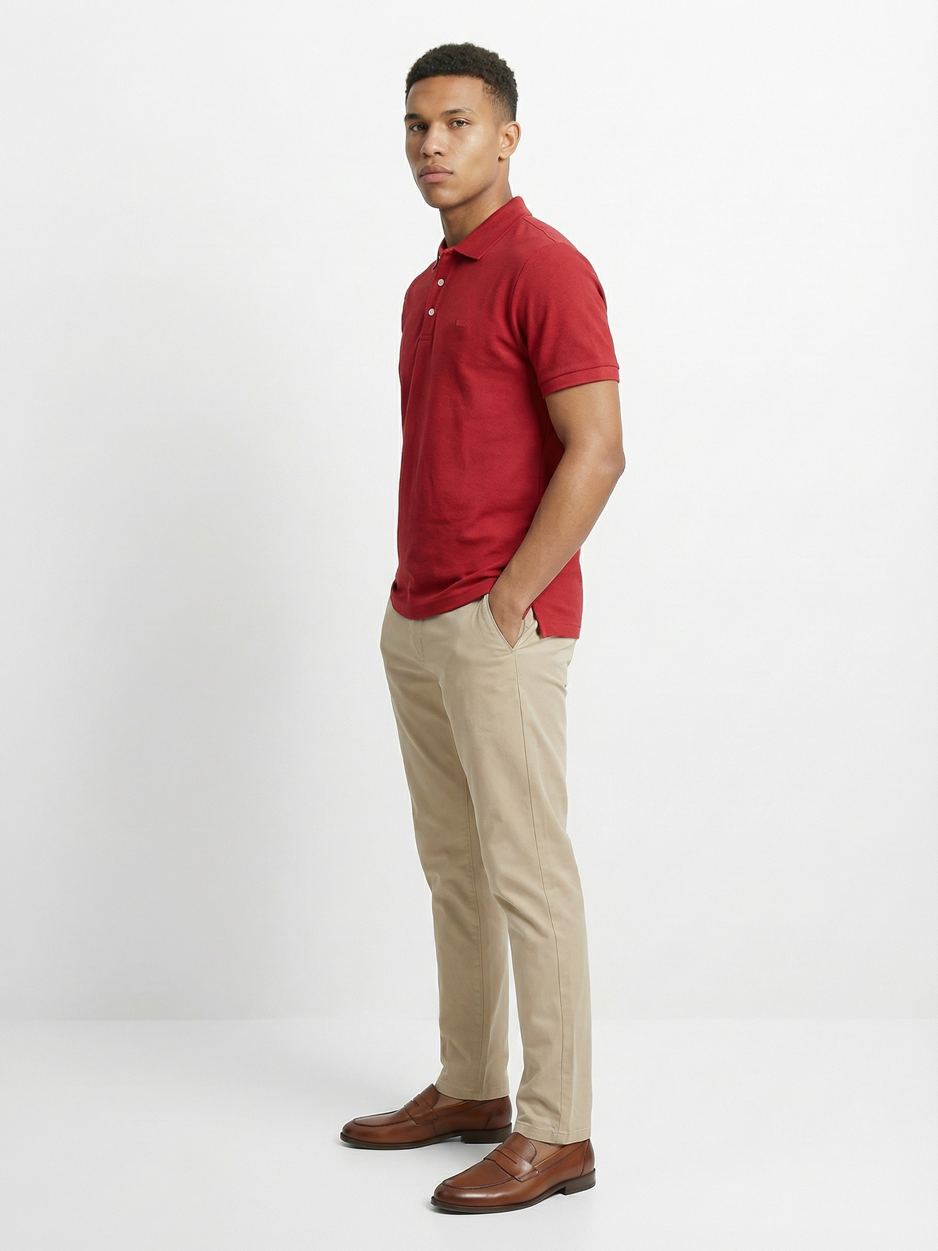 Men Red Solid Cotton Polo T-Shirt