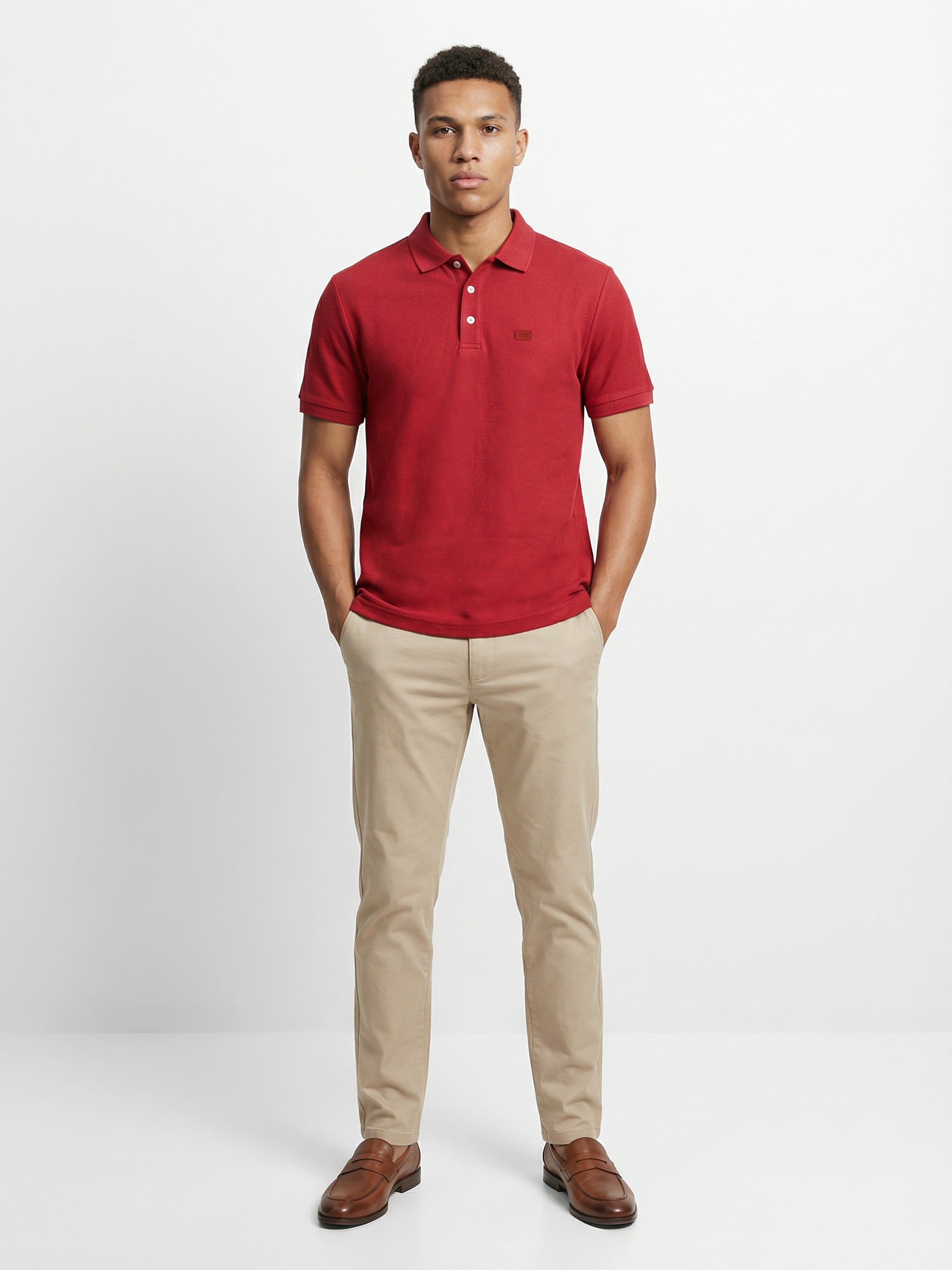 Men Red Solid Cotton Polo T-Shirt