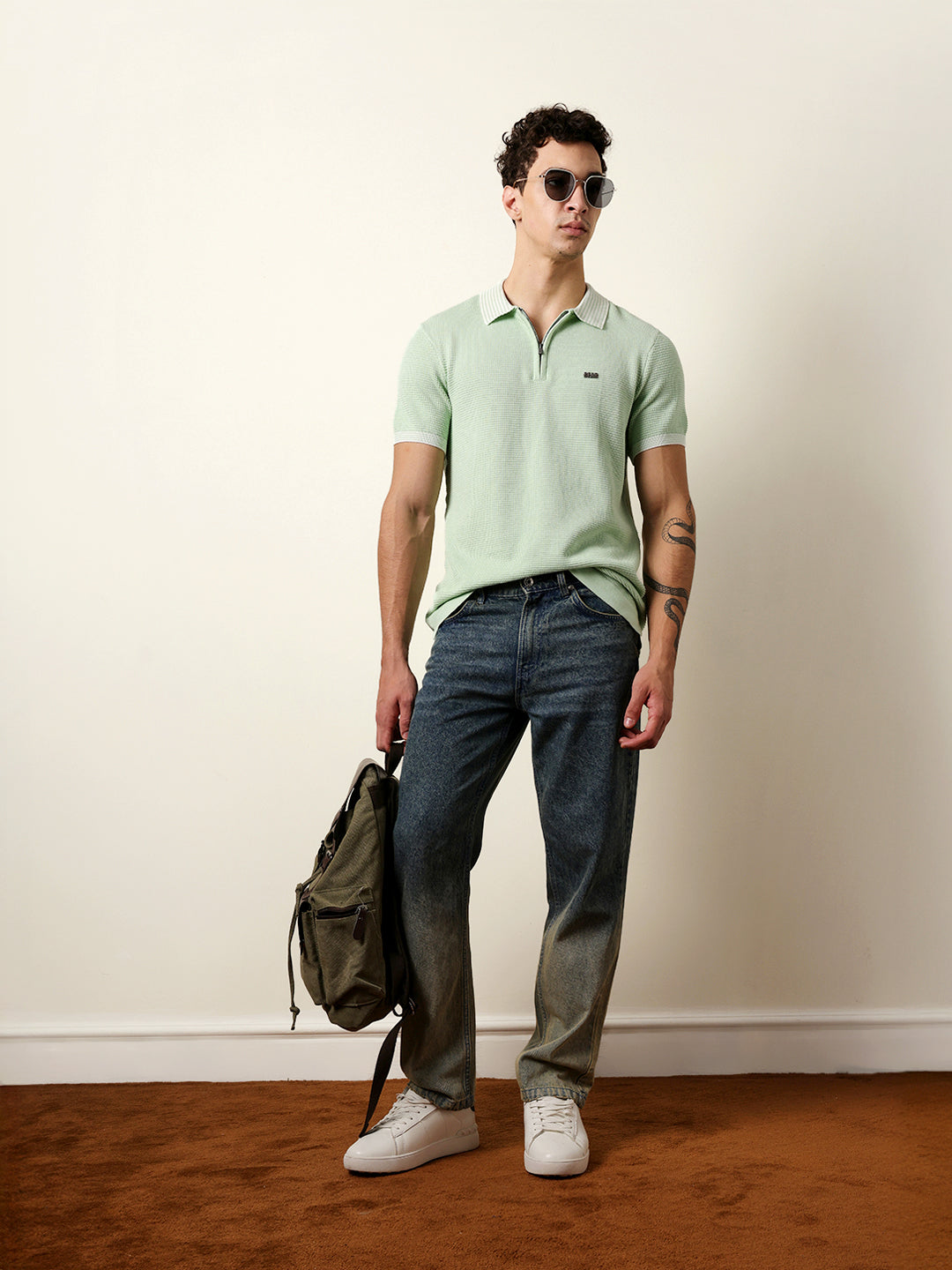 Men Green Half Sleeve Polo T-Shirt