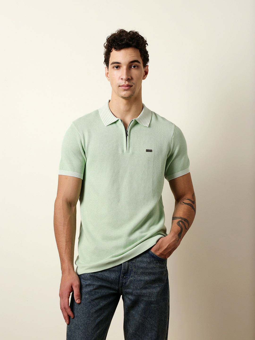 Men Green Half Sleeve Polo T-Shirt