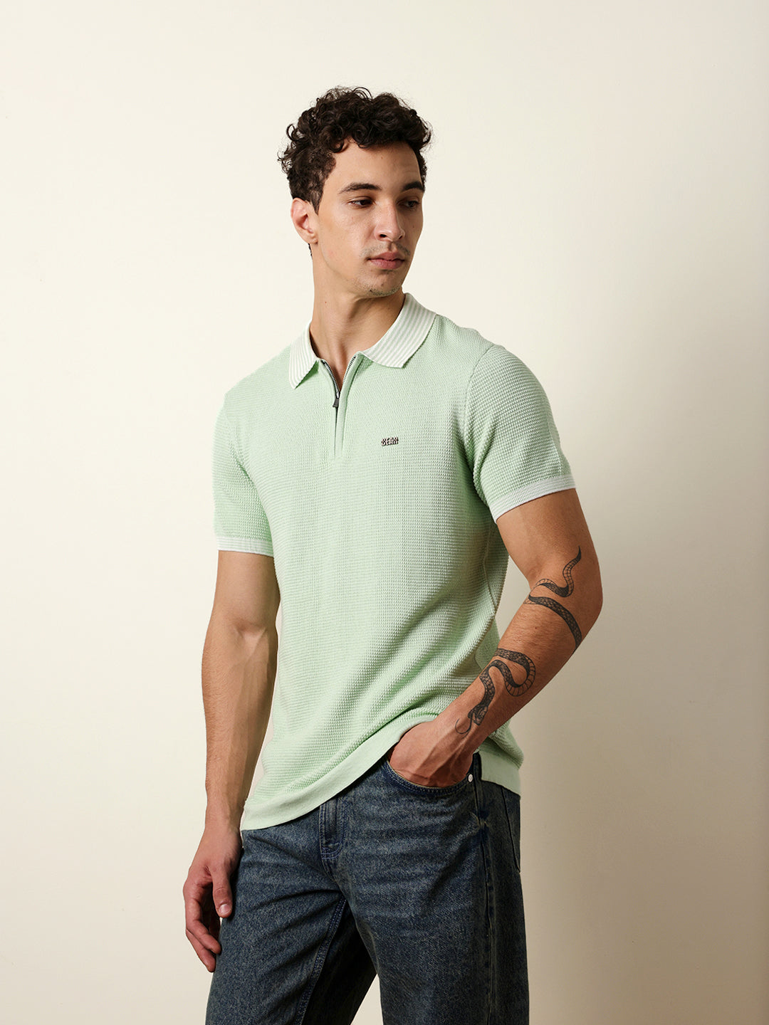 Men Green Half Sleeve Polo T-Shirt
