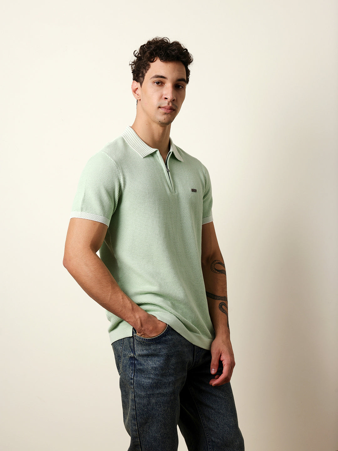 Men Green Half Sleeve Polo T-Shirt
