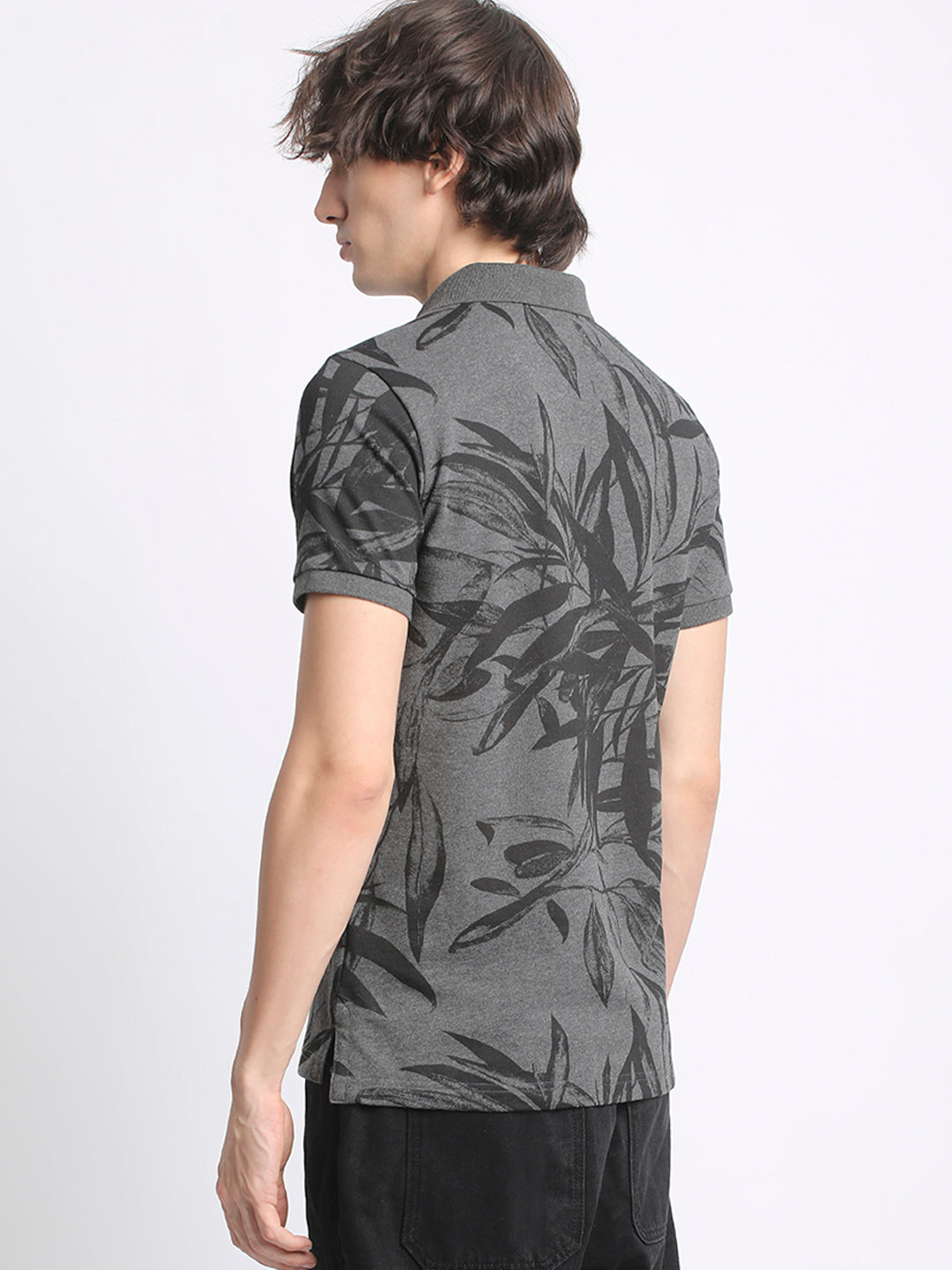 Men  Grey Printed Regular Fit Polo T-Shirt